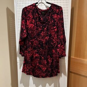 JM Collection Red and Black Floral Blouse